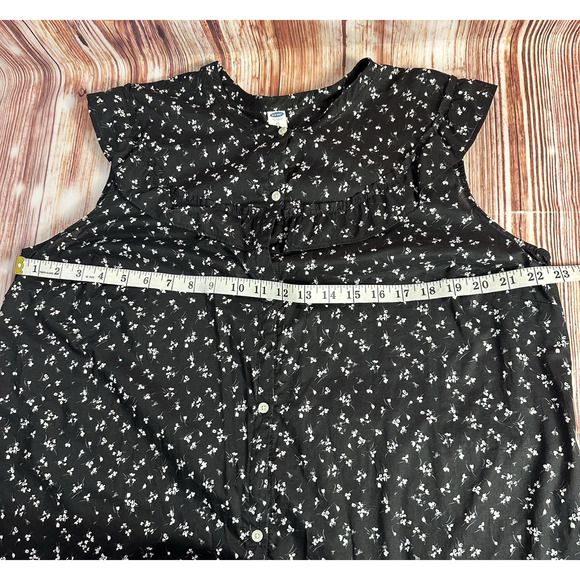 Old Navy Size X Large Black White Floral Cap Sleeve Ruffle Button Shirt Dress - Picture 4 of 9